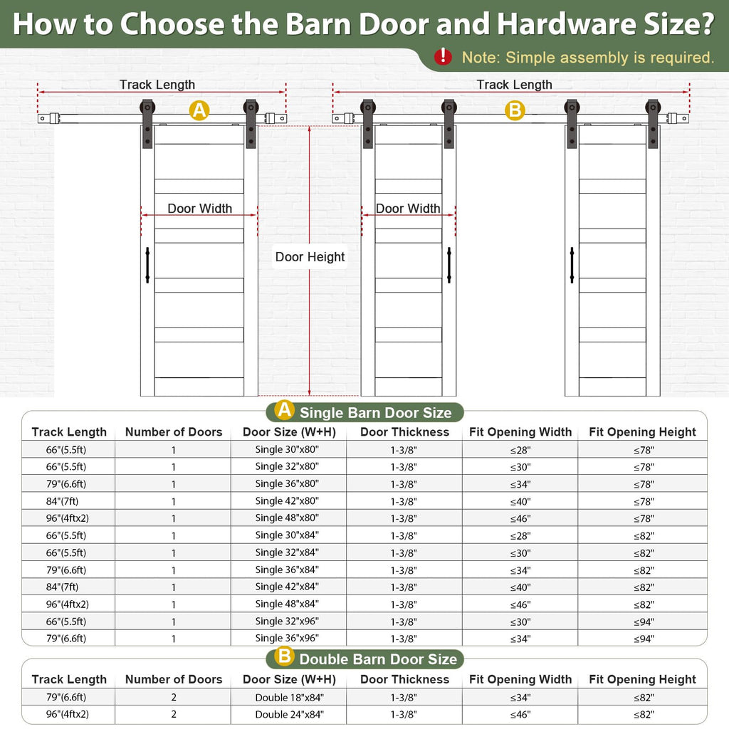 ROYMELO 36x84 Inch White Sliding Barn Door Slab with 6.6ft Hardware Kit Included, 5-Panel, MDF Wood Panel Covered with Water-Proof Scratch-Proof PVC Surface, Simple DIY Assembly