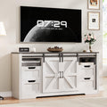 GarveeHome Farmhouse TV Stand for Up to 70 Inch TVs, 66" Entertainment Center w/4 Drawers & Sliding Barn Door, Media Console w/Storage Shelves, Wood Television Stand for Living Room- White