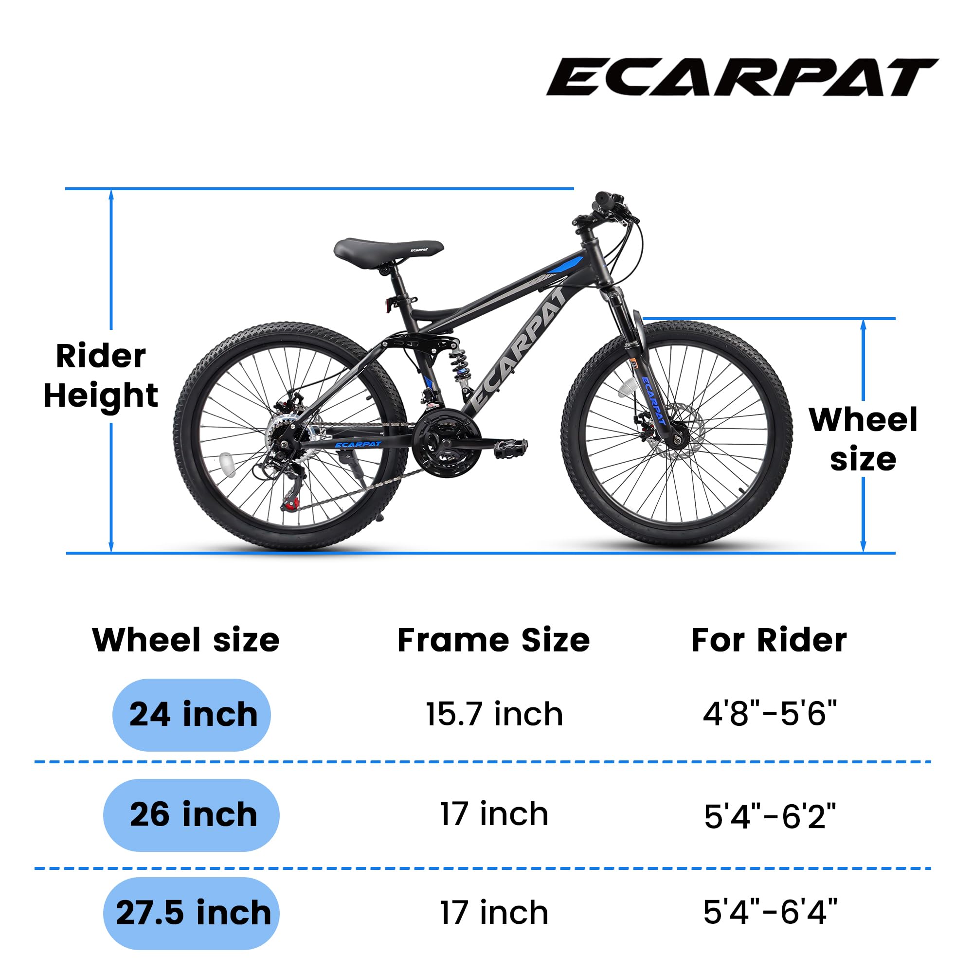 KIAPALNO 26 Inch Mountain Bike, Dual Full Suspension 21 Speed Womens Mens Mountain Bikes, Commuter Bike with Carbon Steel Frame and Dual Disc Brakes