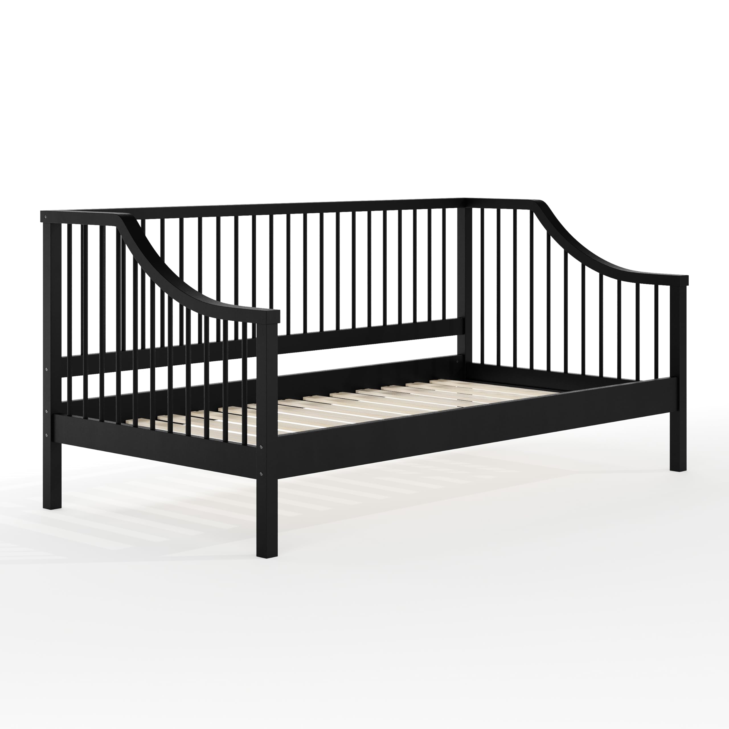 Martha Stewart Neely Platform Daybed with Wood Spindles, Solid Wood Frame, No Box Spring Needed, Twin Size, Black