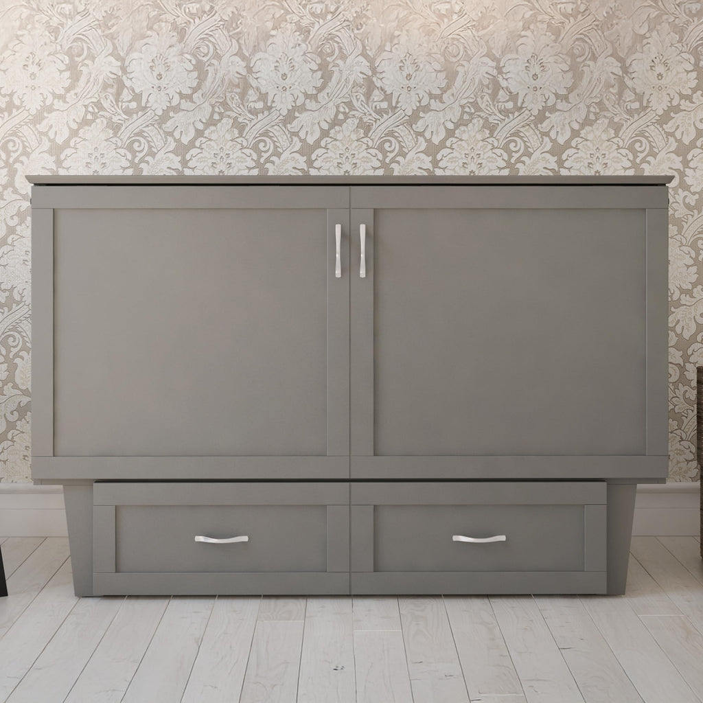 AFI, Monroe Queen Murphy Bed Chest with 6" Mattress, Storage Drawer & Built-in USB Charger, Grey