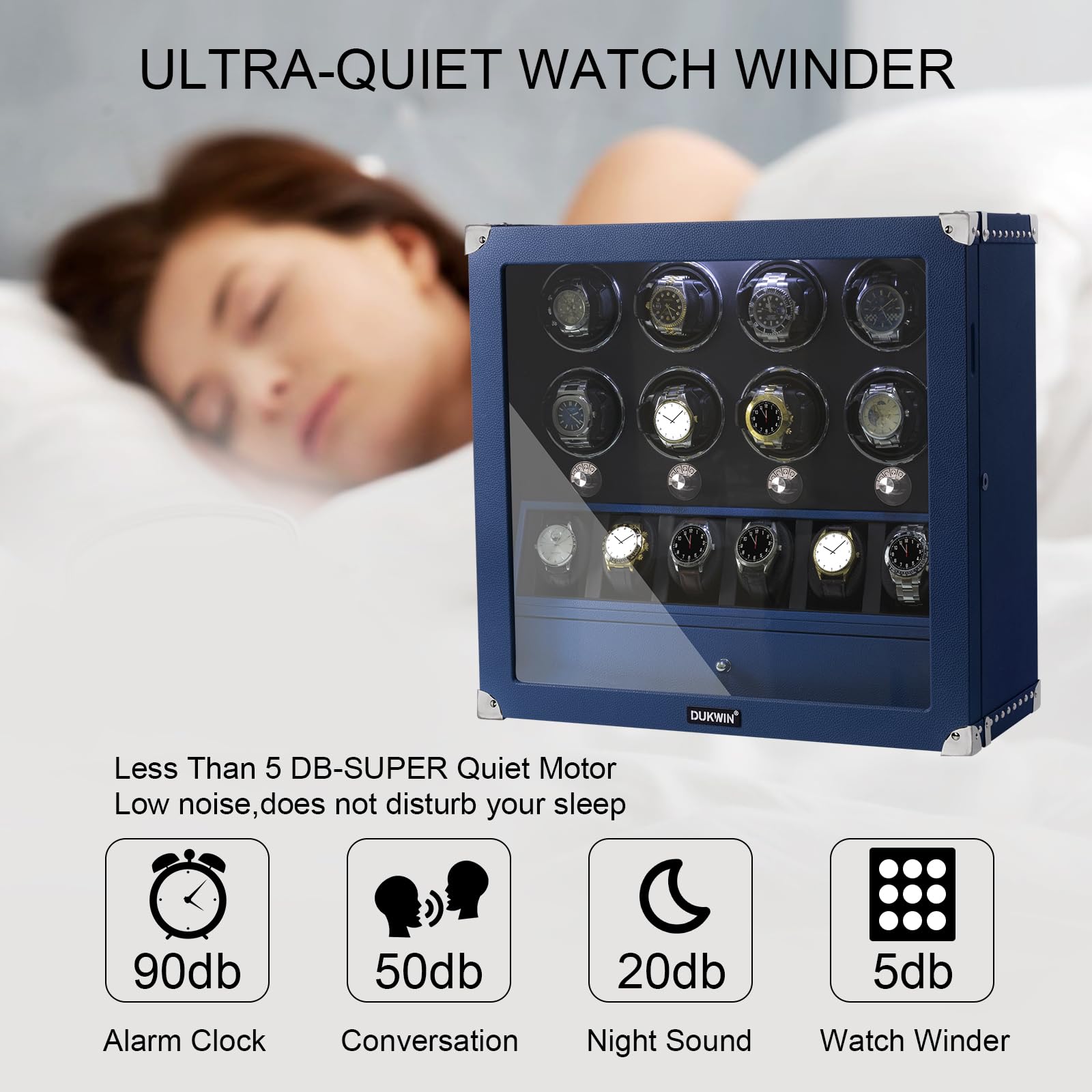DUKWIN Watch Winder for 8 Automatic Watches, Lockable,6 Watch Storage Places and Jewelry Storage, Super Quiet Mabuchi Motor
