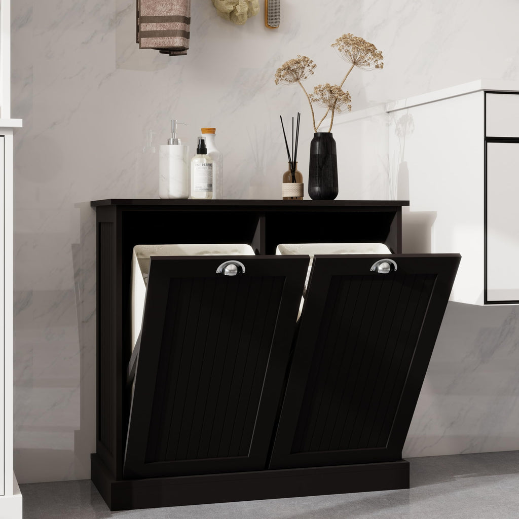 Gecheer Two-Compartment Tilt-Out Laundry Sorter Cabinet - Organized and Easy to Clean Modern Bathroom Storage Cabinet, Bathroom Shelf, Freestanding Cupboard for Living Room LYKW1120139082