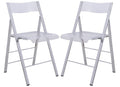 LeisureMod Transparent Acrylic Folding Chair, Lightweight Iron Chrome Base, Comfortable Clear Desk Chair, No Assembly Needed (Set of 2) in Clear