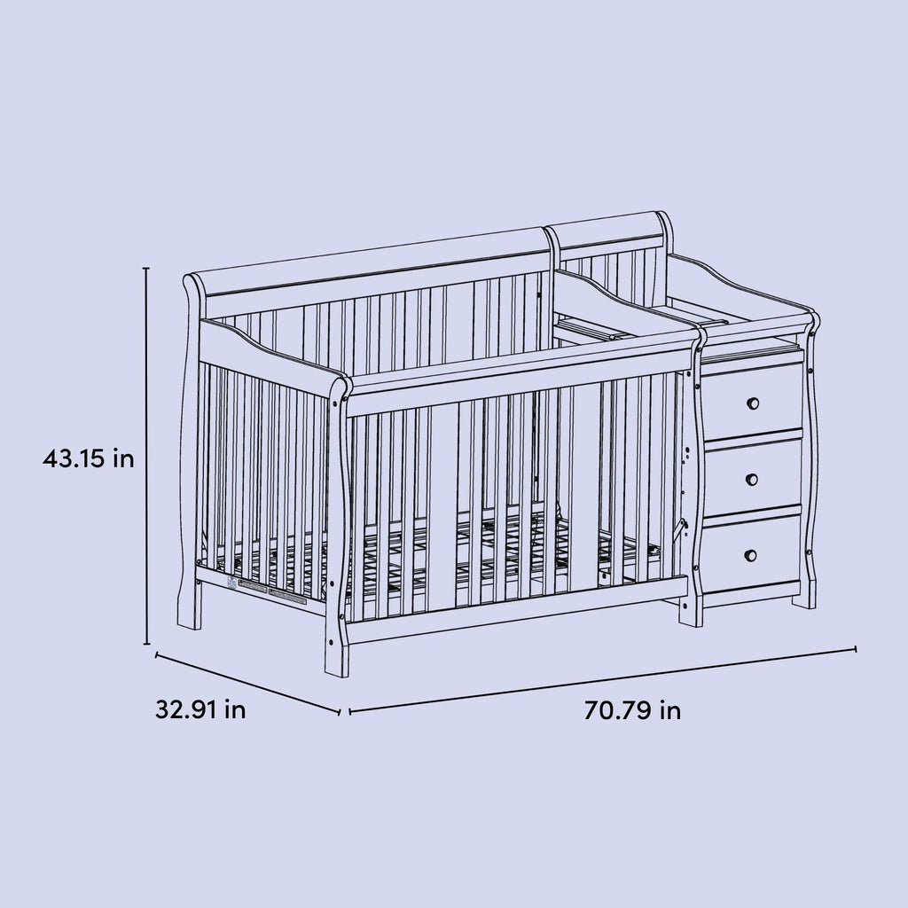 Storkcraft Portofino 5-in-1 Convertible Crib and Changer – Crib and Changing Table Combo with Drawer, Converts to Toddler Bed, Daybed and Full-Size Bed, Storage Drawer (White)