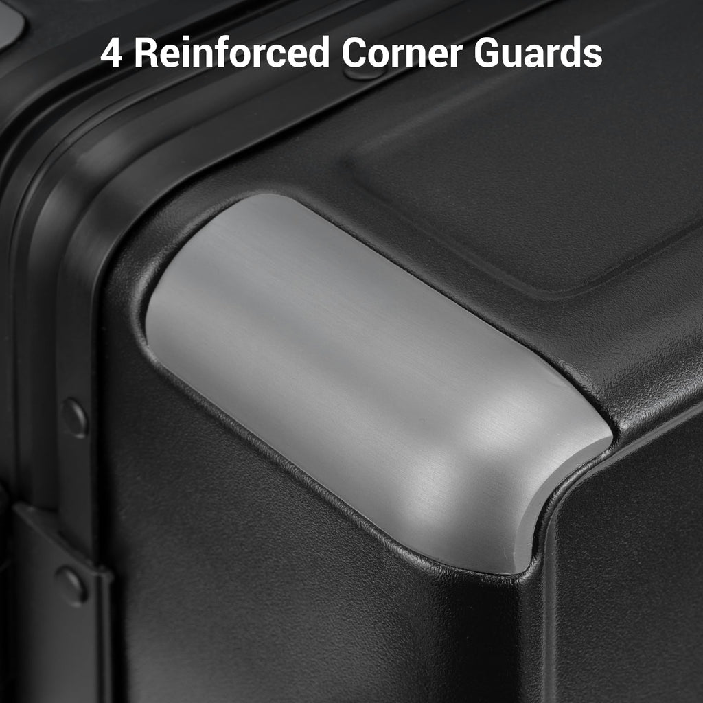 LEVEL8 Zipperless Carry On Suitcase Airline Approved with Aluminum Frame, Hard Shell Luggage with Spinner Wheels, Metal Travel Luggage, 20 Inch, Black