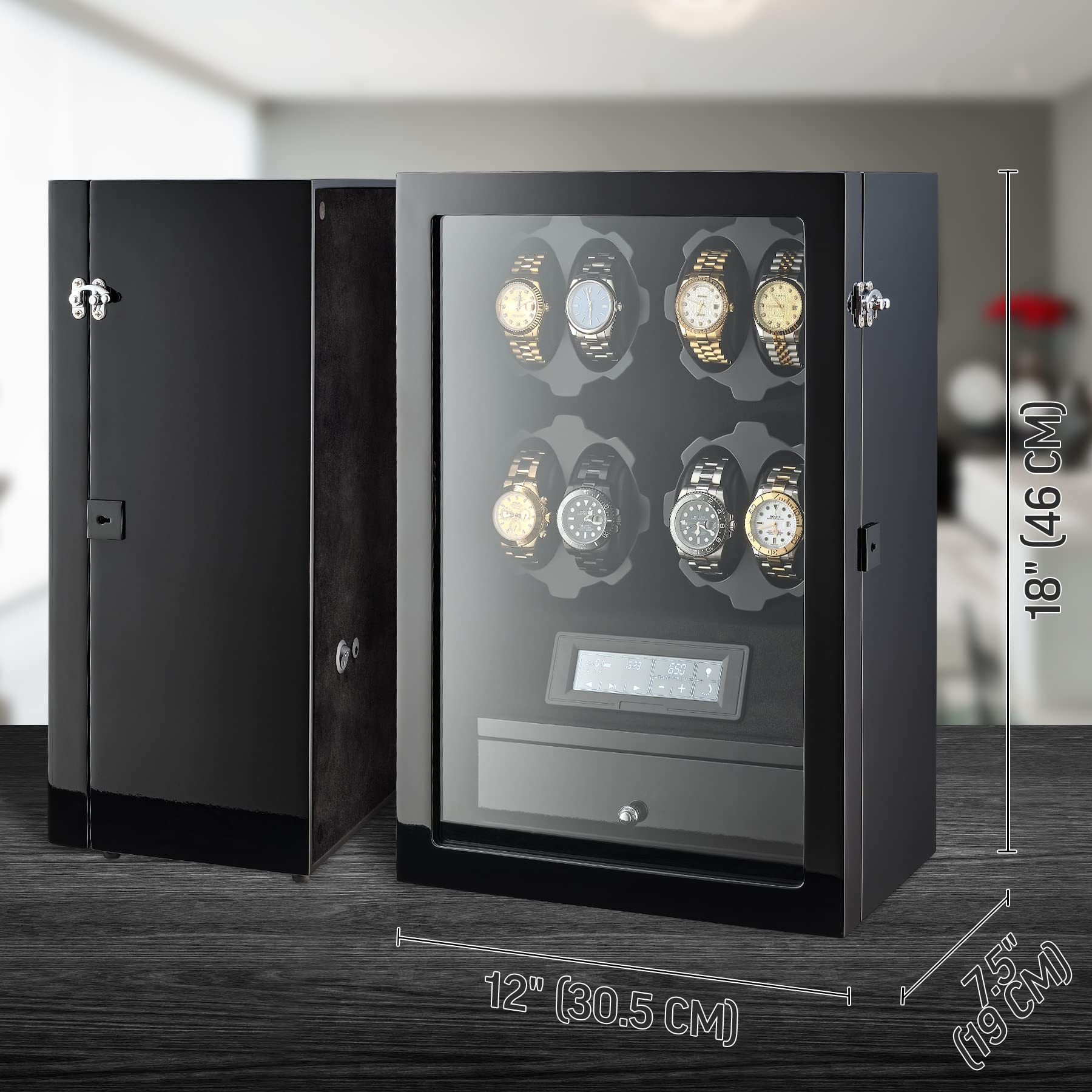 8 Watch Winder with LED Backlight and 5 Watch Storage Drawer