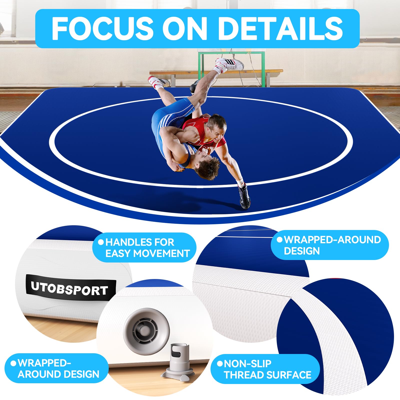 Inflatable Wrestling Mat 10x10FTx6"Thick, Jiu Jitsu Mats, PVC Landing Training Mat Foldable for Home Gym BJJ, MMA, Martial Art, Boxing, Grappling and Judo (Blue White)