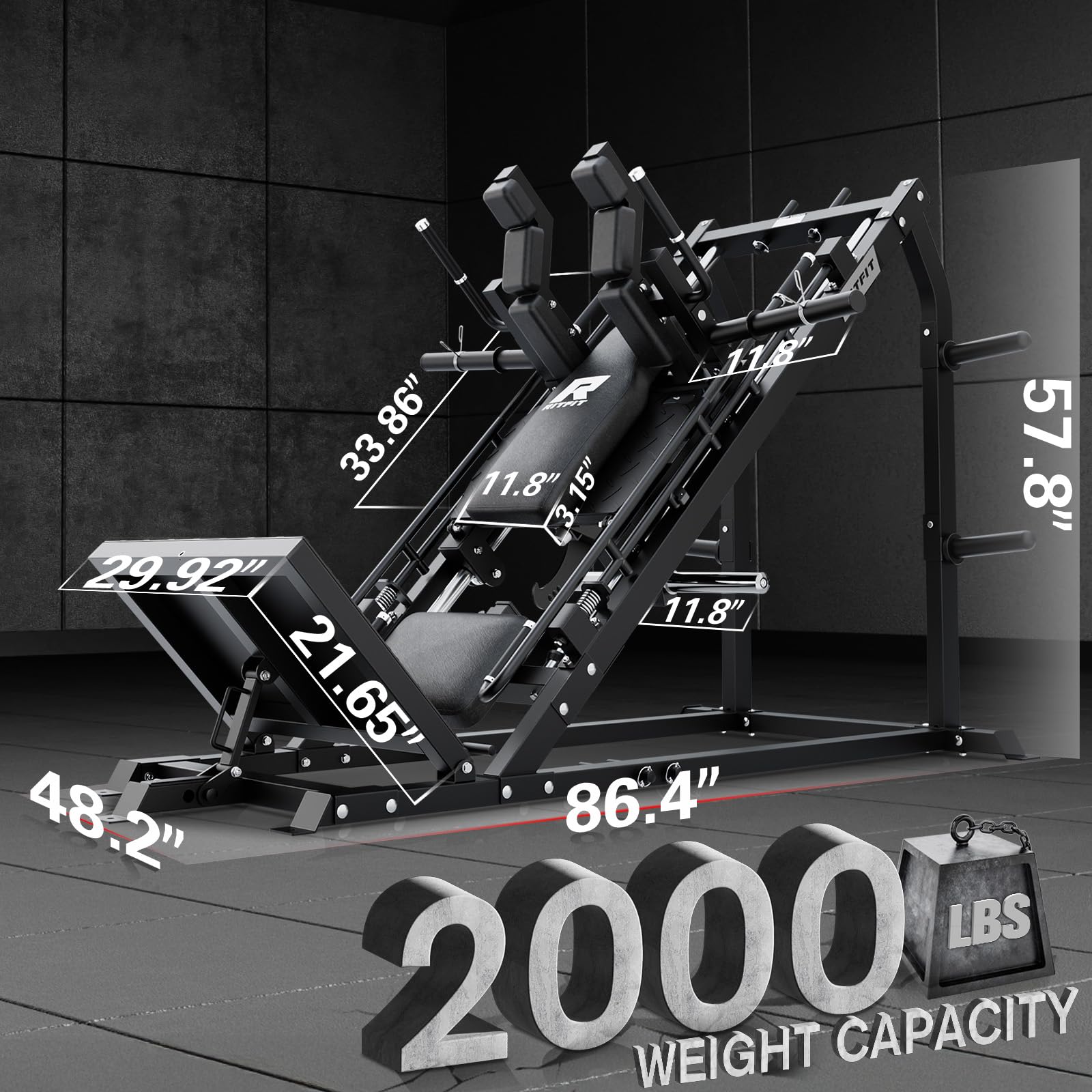 RitFit Gazelle Pro 3 in 1 Leg Press and Hack Squat Machine - High-Tensile Steel Leg Press Machine, 2000lbs Capacity, Adjustable Angles with Weight Storage (Black (with Pull up Band))