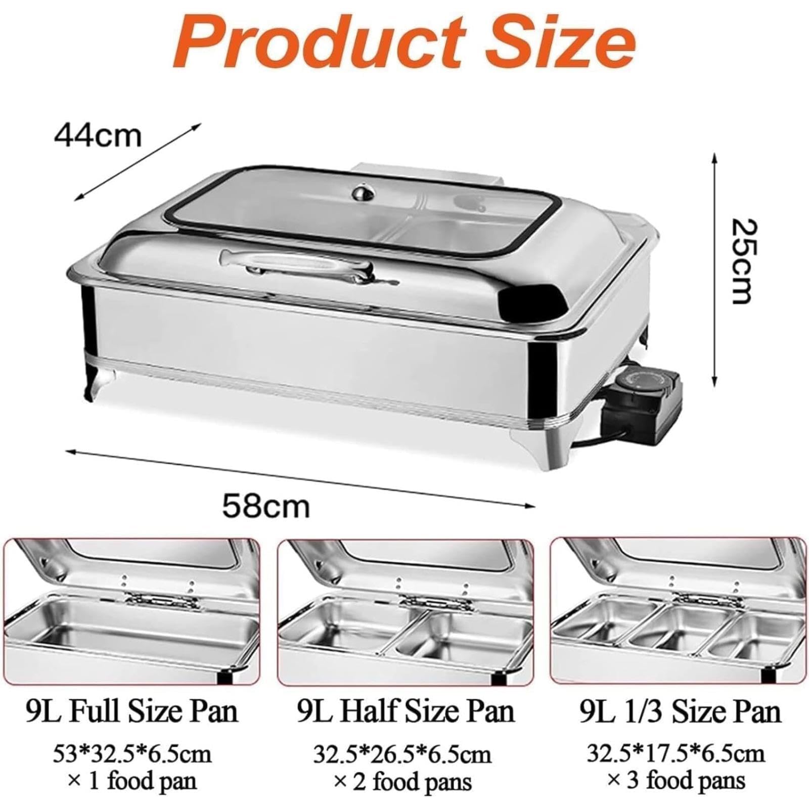 Stainless Steel Electric Chafing Dish with Clear Lid, Commercial Grade Food Warmer for Home Kitchen, Hotel, Banquet, Family Gatherings, Party Serving Tray