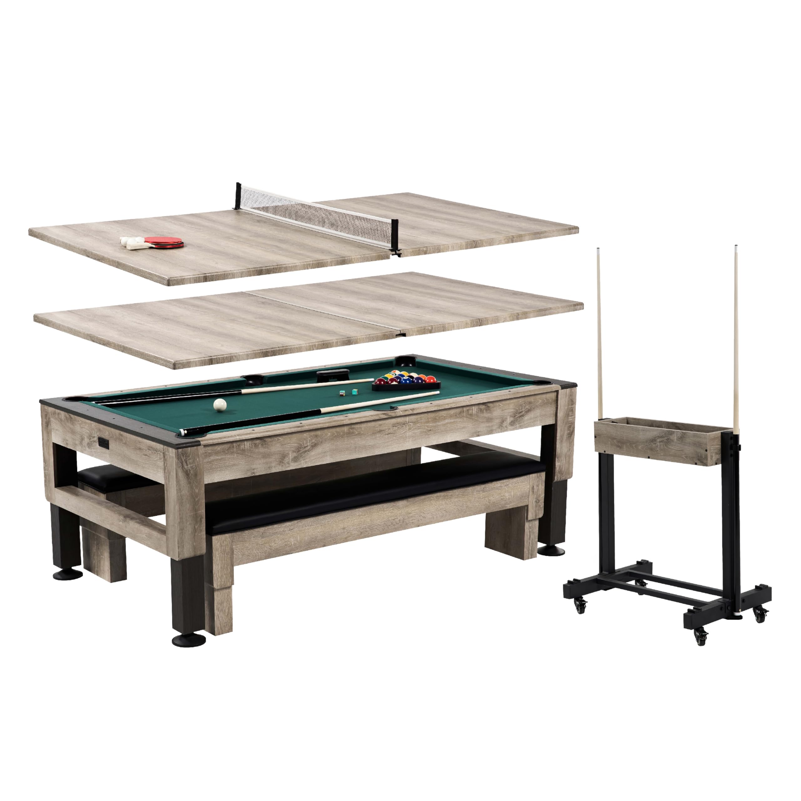 Barrington Billiards Westmont 7' Pool Table, 3-in-1 Dining Top & Table Tennis with Game Accessories & Rolling Storage Caddy