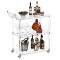 HMYHUM Acrylic Bar Cart with 4 Lockable Wheels, 30.5" L x 15.2" W x 34.5" H, Rolling Serving Cart for the Home Bar, Kitchen, Living Room, with Pulling Handle, Modern, 3-Tier, Clear