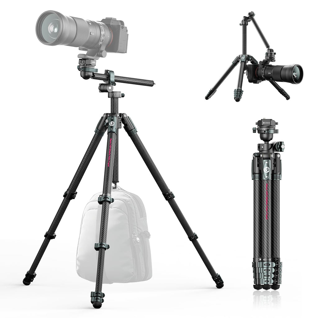 ULANZI JJ05 GlideGo Carbon Fiber Photo Tripod, Dual 360° Pan Head, 72.4 inch Max Height, 11 lb Load, UKA Quick Release, Professional Portable Lightweight Travel Tripod with Bag