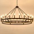 JKLX 53 inch Large Black Wagon Wheel Chandelier,Farmhouse Industrial Country Style Round Pendant Light Fixture,Round Ceiling Light fixtures for Outdoor Porch high Ceilings Living Foyer Entryway