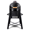 London Sunshine Ceramic Kamado Charcoal BBQ Grill and Smoker, Stainless Steel Grates -15" Ceramic with Tall Stand (BLACK)