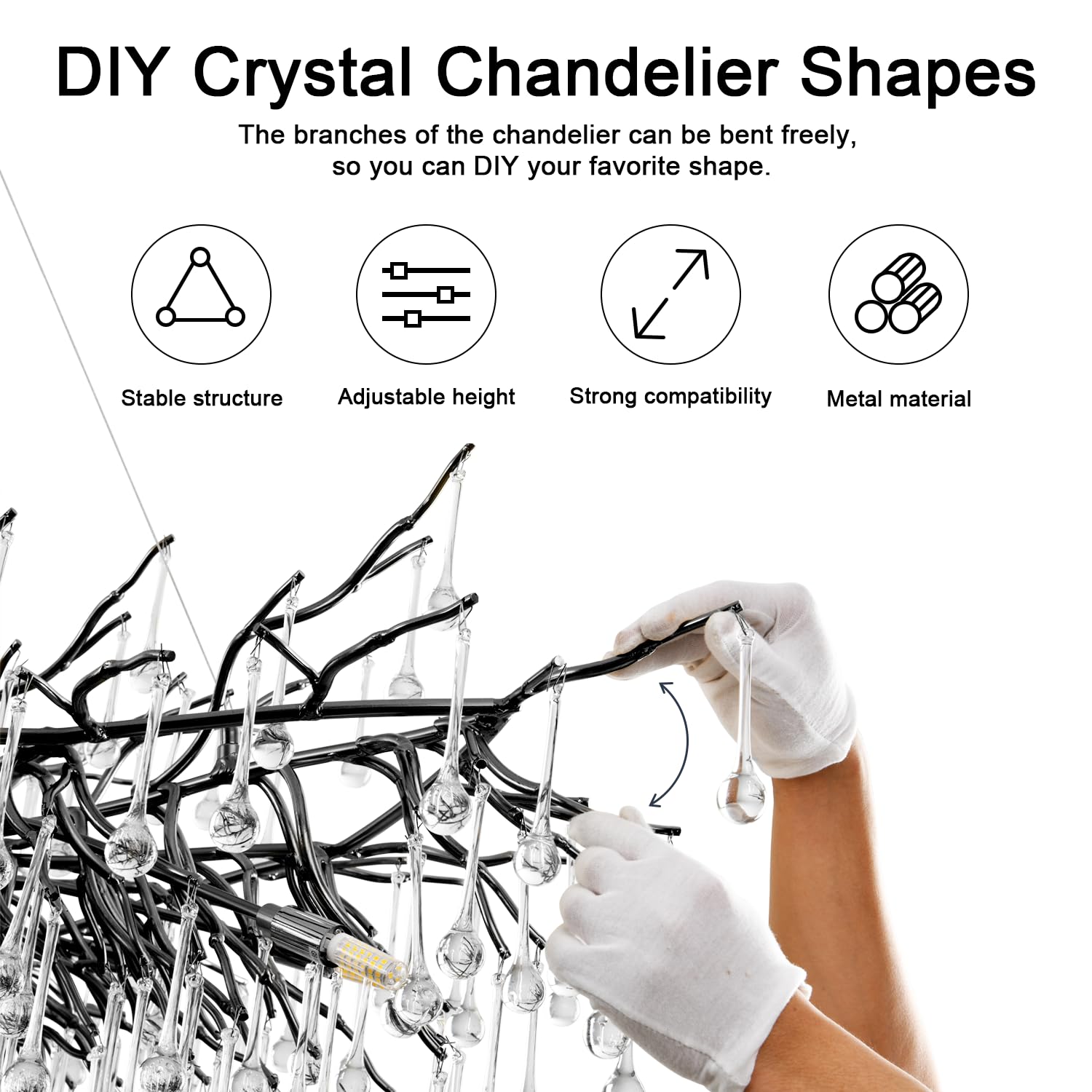 NIUZDU Chandeliers for Dining Room - 23.6" Modern Black Crystal Chandelier, Round Tree Branch Raindrop Chandelier, Foyer Chandeliers for Entryway, Living Room,Bedrooms,Bathroom(Bulb not Included)