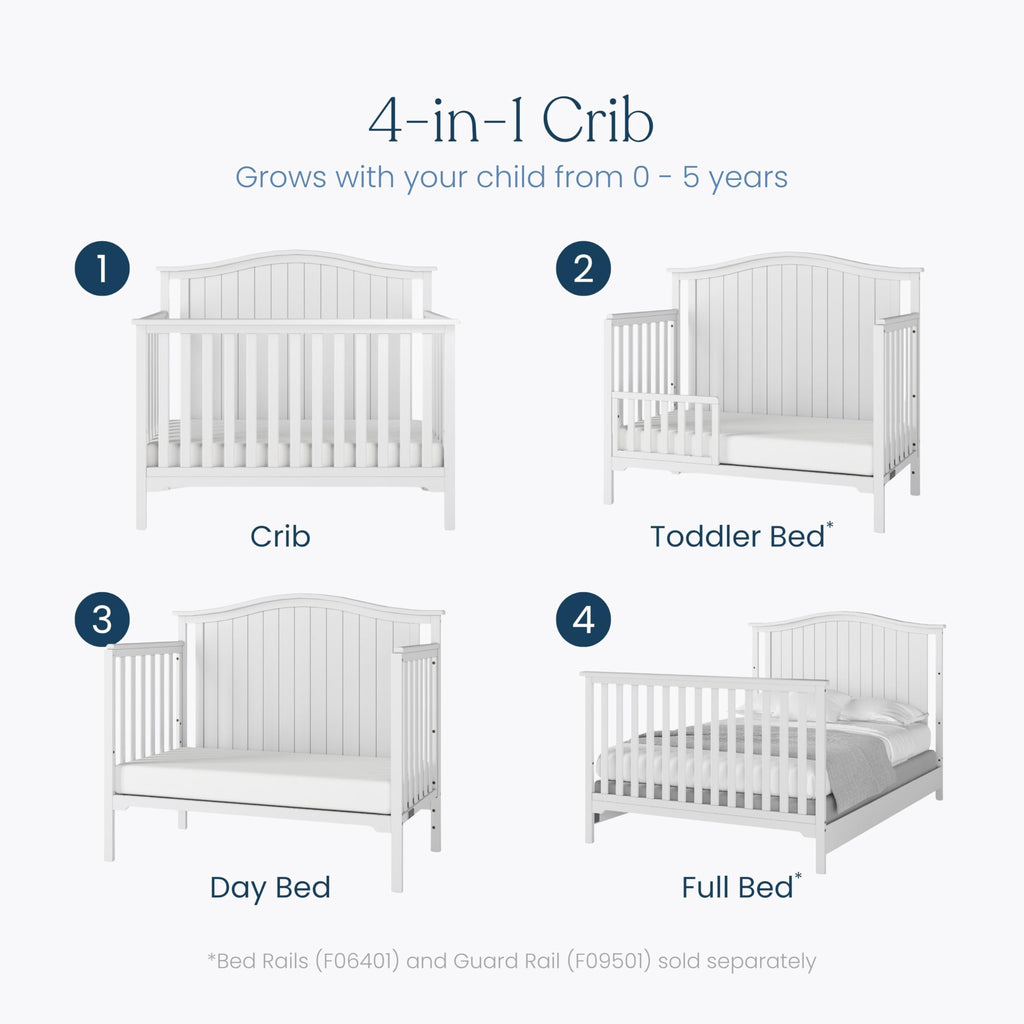 Child Craft Hampton Arch 4-in-1 Convertible Crib, Baby Crib Converts to Day Bed, Toddler Bed and Full Size Bed, 3 Adjustable Mattress Positions, Non-Toxic, Baby Safe Finish (Matte White)