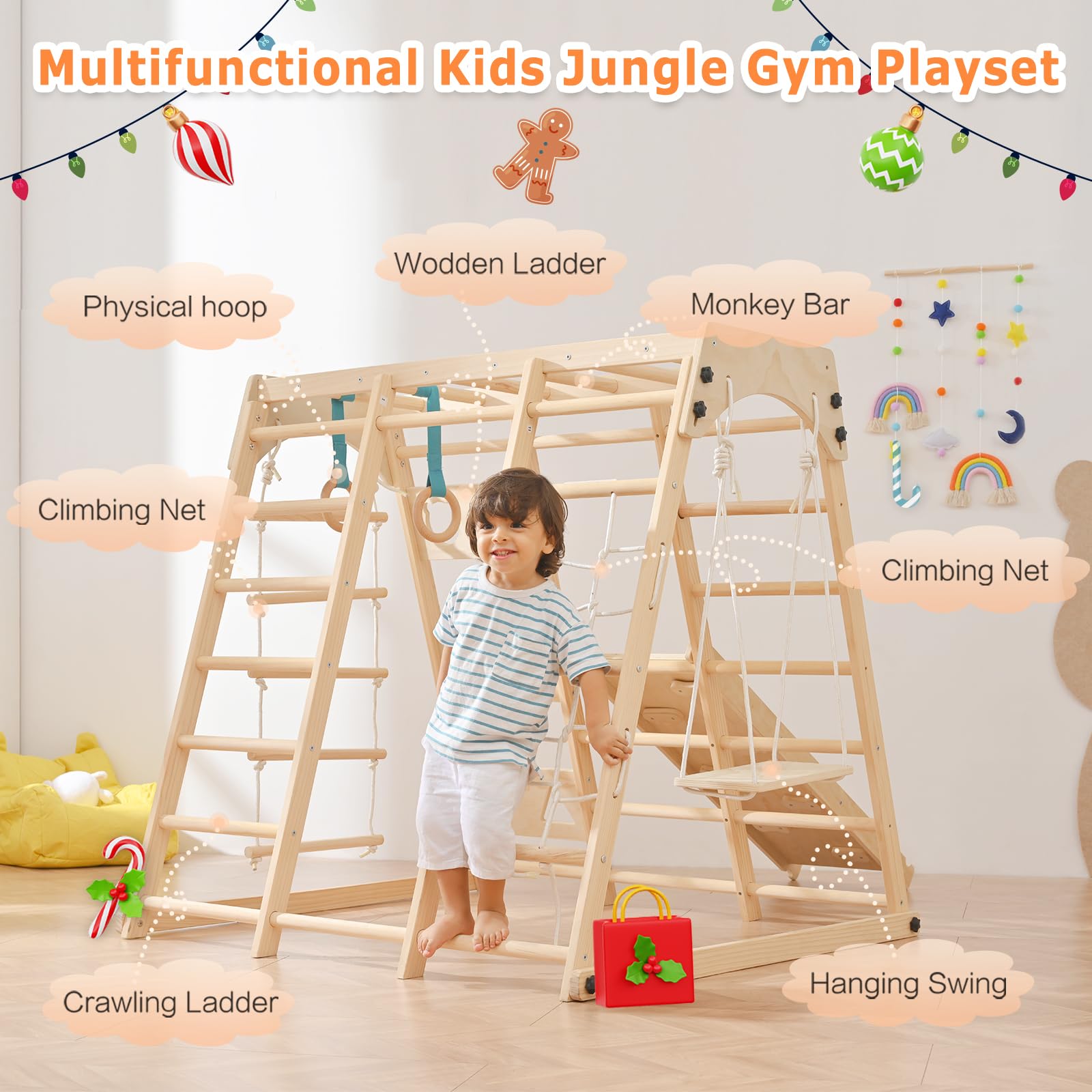Homman 12-in-1 Toddler Playground - Foldable Kids Climbing Set with Slide, Rock/Net, Monkey Bars, Drawing Board, Swing and Pickler Set