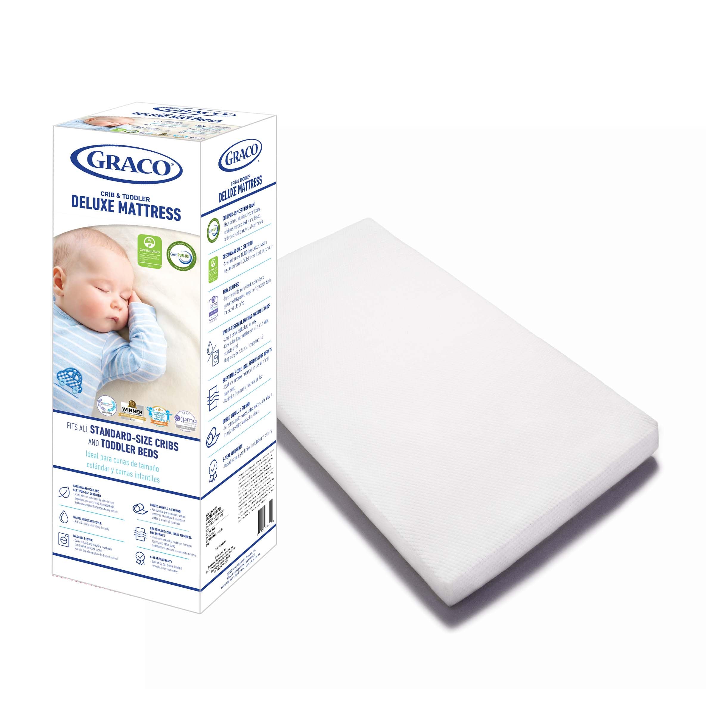 Graco Theo Crib and Mattress Nursery Essentials Pack (White) – GREENGUARD Gold Certified Baby Crib & Crib Mattress, Cribs with Mattress Included, Convertible Crib, Baby Mattresses for Crib