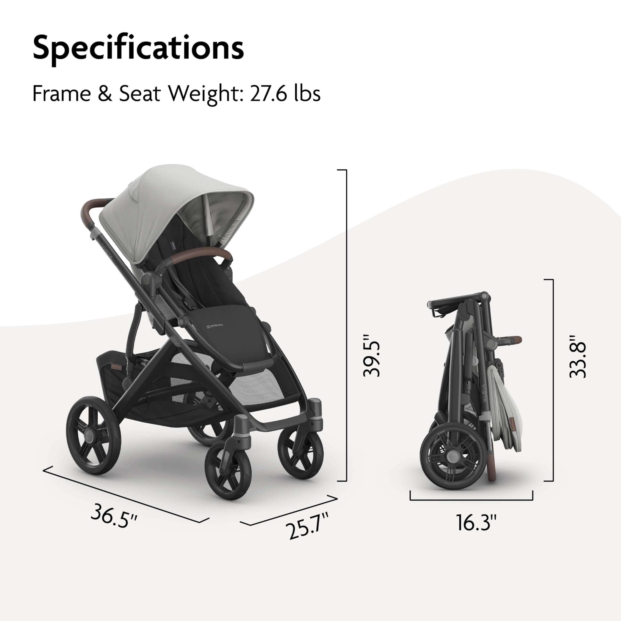 UPPAbaby Vista V3 Convertible Single-to-Double Stroller for Baby & Toddler, 30+ Configurations, Car Seat Compatible, All-Wheel Suspension, XL Basket – Savannah (Pearl Grey Jacquard/Carbon Frame)