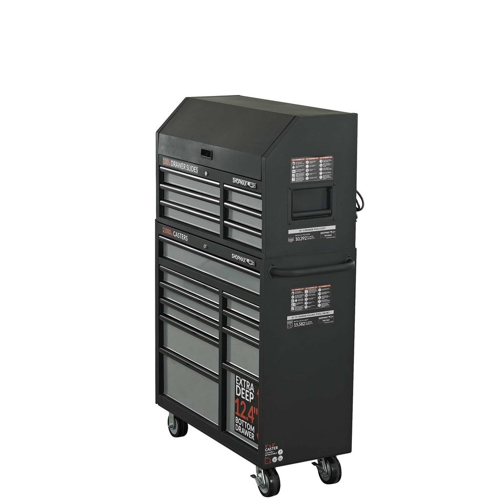 SHOPMAX 41″ 16-Drawer Tool Chest and Rolling Cabinet Combo, Black, (94106R2-10S7)