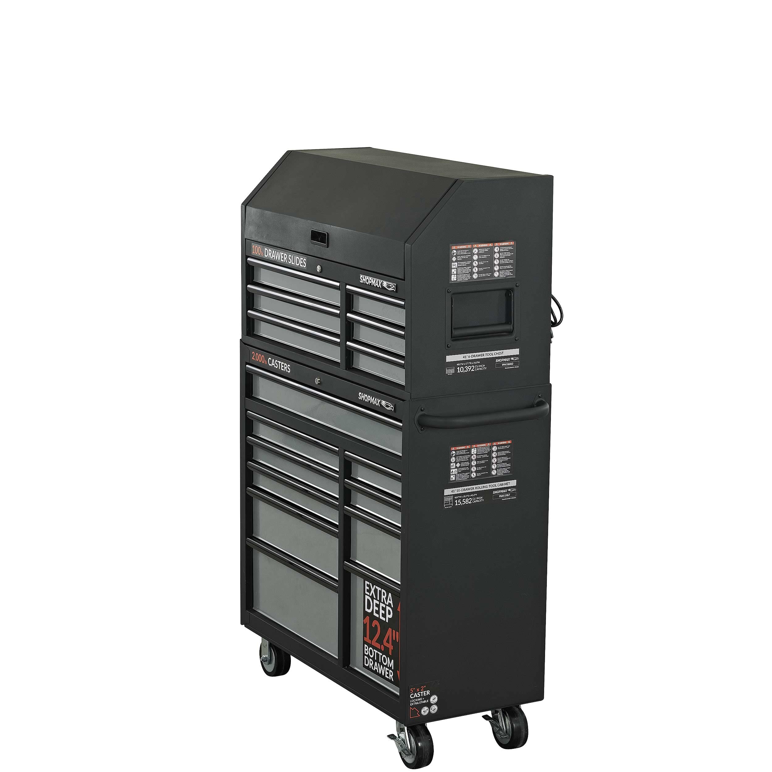SHOPMAX 41″ 16-Drawer Tool Chest and Rolling Cabinet Combo, Black, (94106R2-10S7)