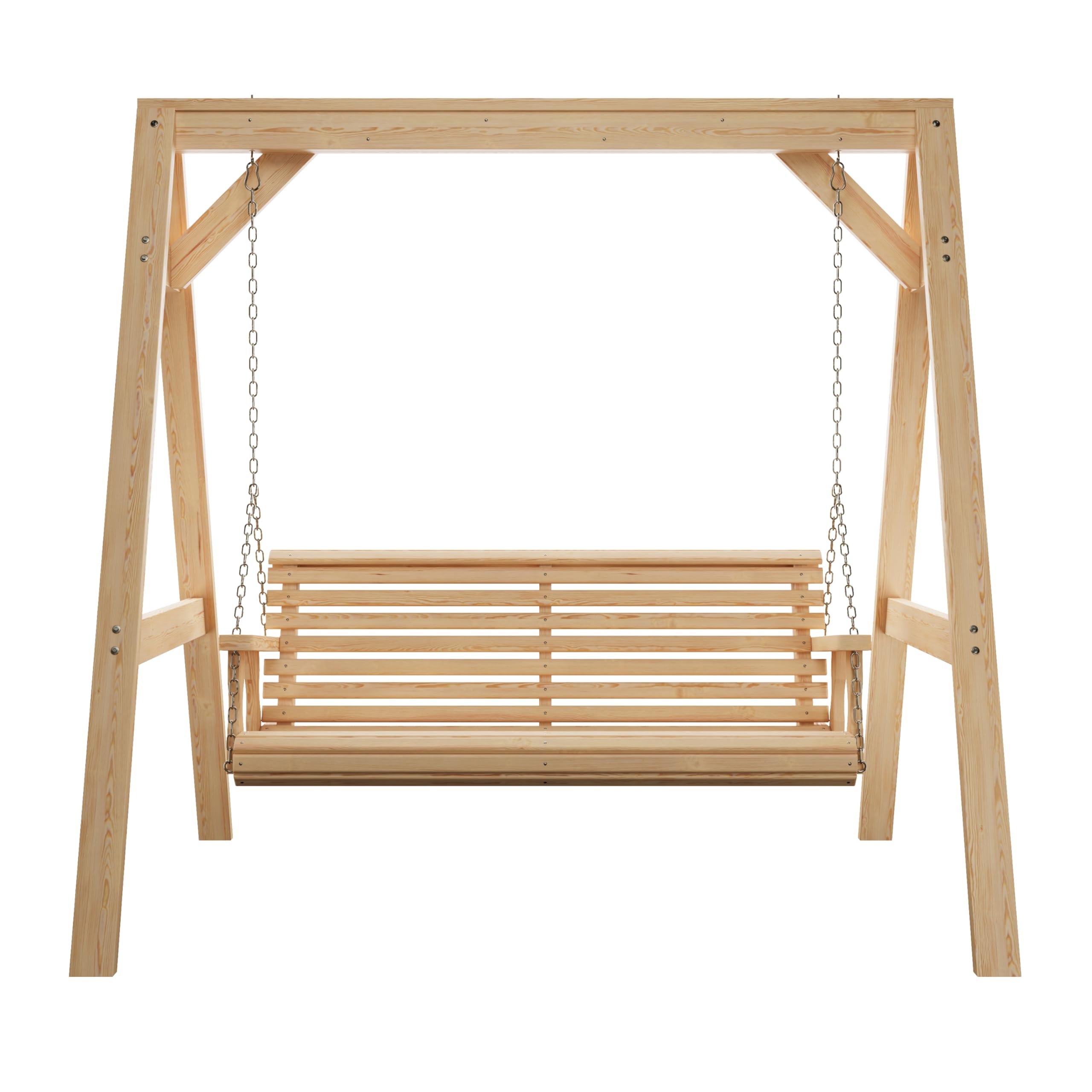 Amish Casual 5 Foot Roll Back Swing with A-Frame Stand in Unfinished - Freestanding Wood Porch Swing for Patio, Yard or Garden