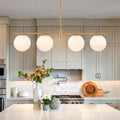 Zicbol 45.3" Modern Linear Chandelier 4-Lights Milk Glass Globe Linear Pendant Light Fixture Brushed Gold Mid Century Chandelier Kitchen Island Dining Room Light Fixture Over Table