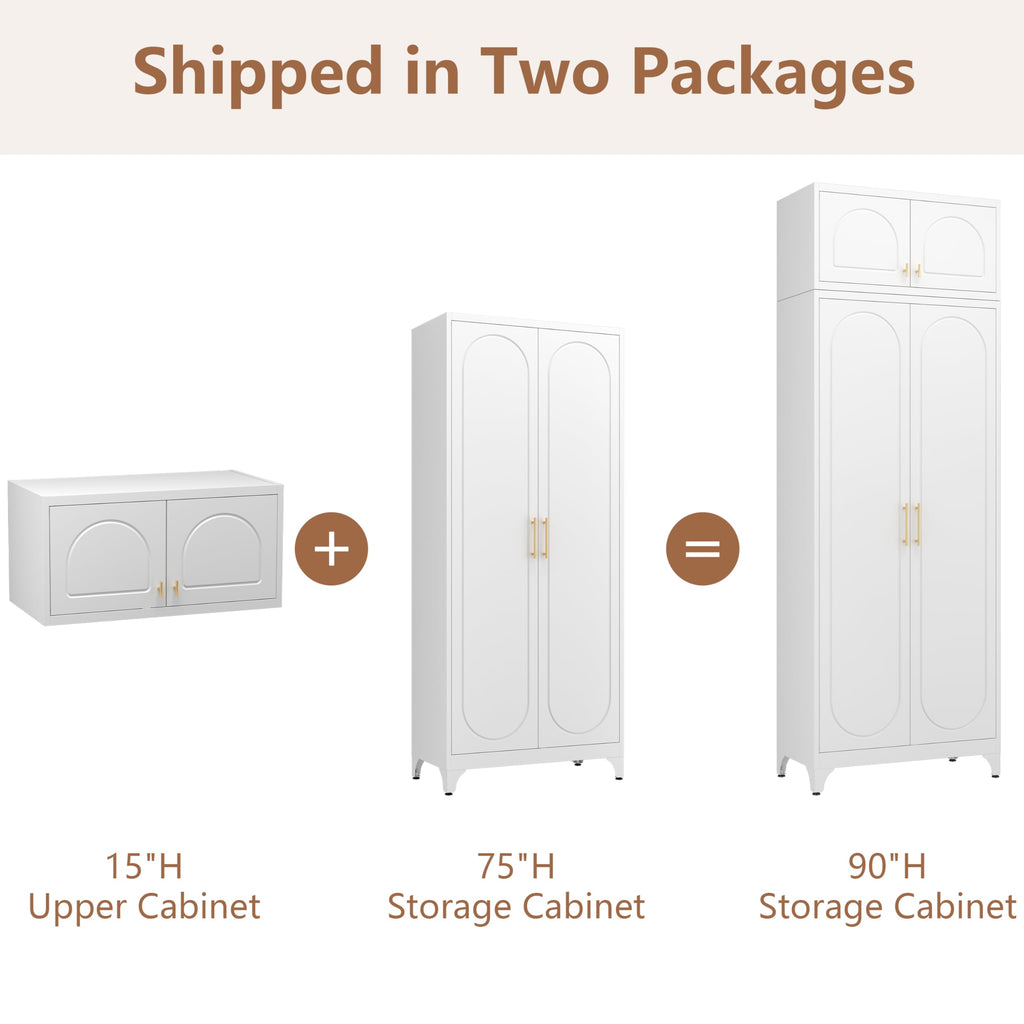 Polup Kitchen Pantry Cabinet, 90" Tall Metal Pantry Cabinet, Food Cupboards with Doors and Shelves, Freestanding Storage Cabinets for Dining, Living Room, 16"D x 32"W x 90"H, White, Assembly Required