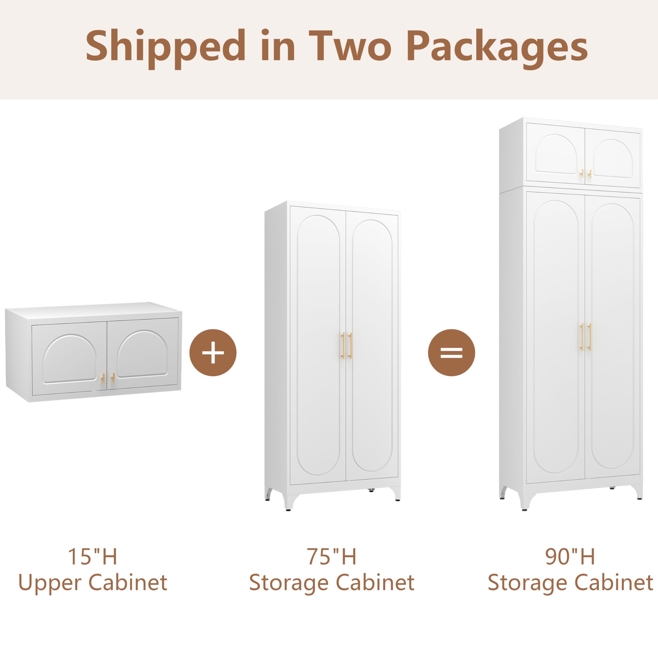 Polup Kitchen Pantry Cabinet, 90" Tall Metal Pantry Cabinet, Food Cupboards with Doors and Shelves, Freestanding Storage Cabinets for Dining, Living Room, 16"D x 32"W x 90"H, White, Assembly Required