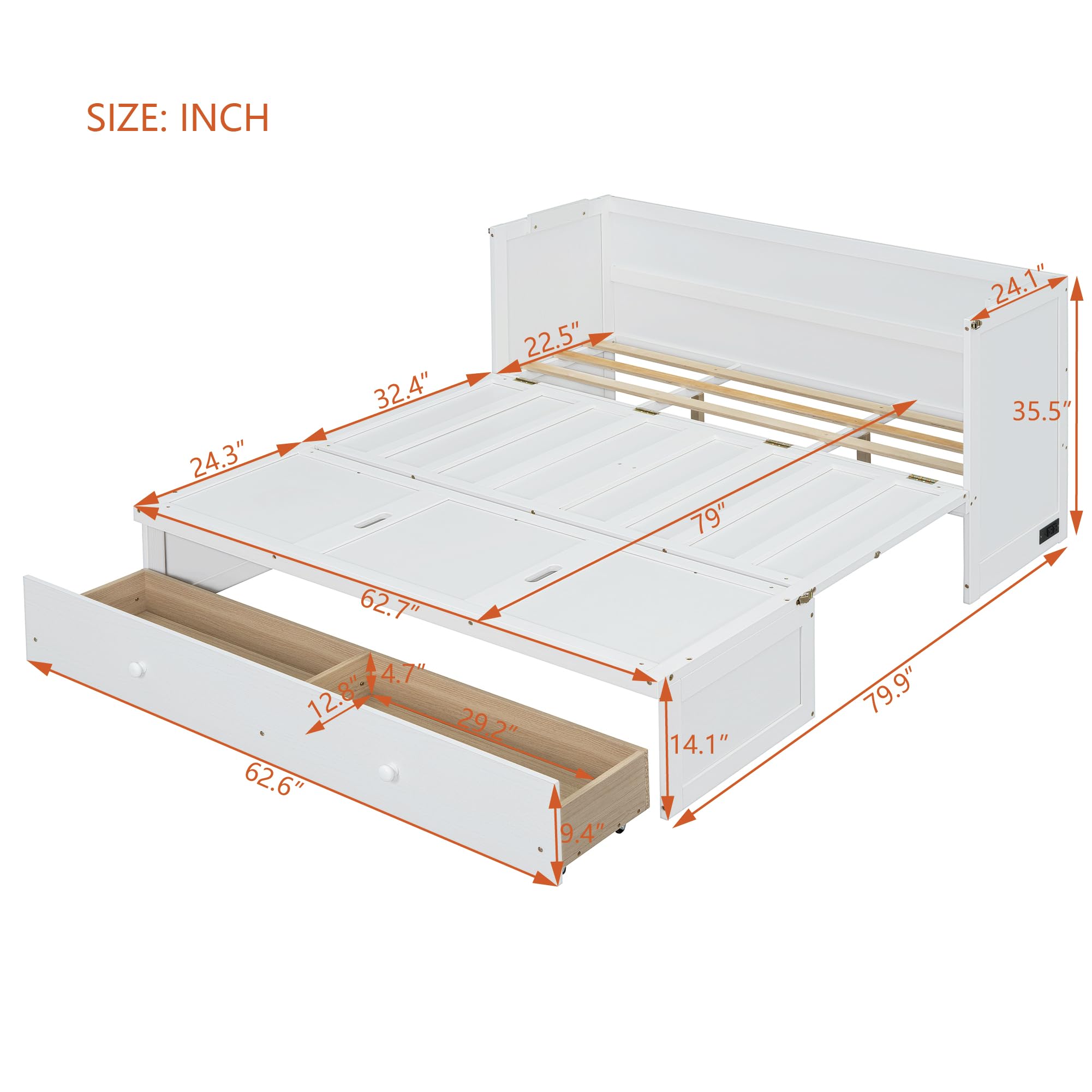 Bellemave Queen Murphy Bed Cabinet Bed, Solid Murphy Bed with Storage Drawer, Queen Size Bed with USB Ports, Chest Wall Bed with Drawer (White, Queen)
