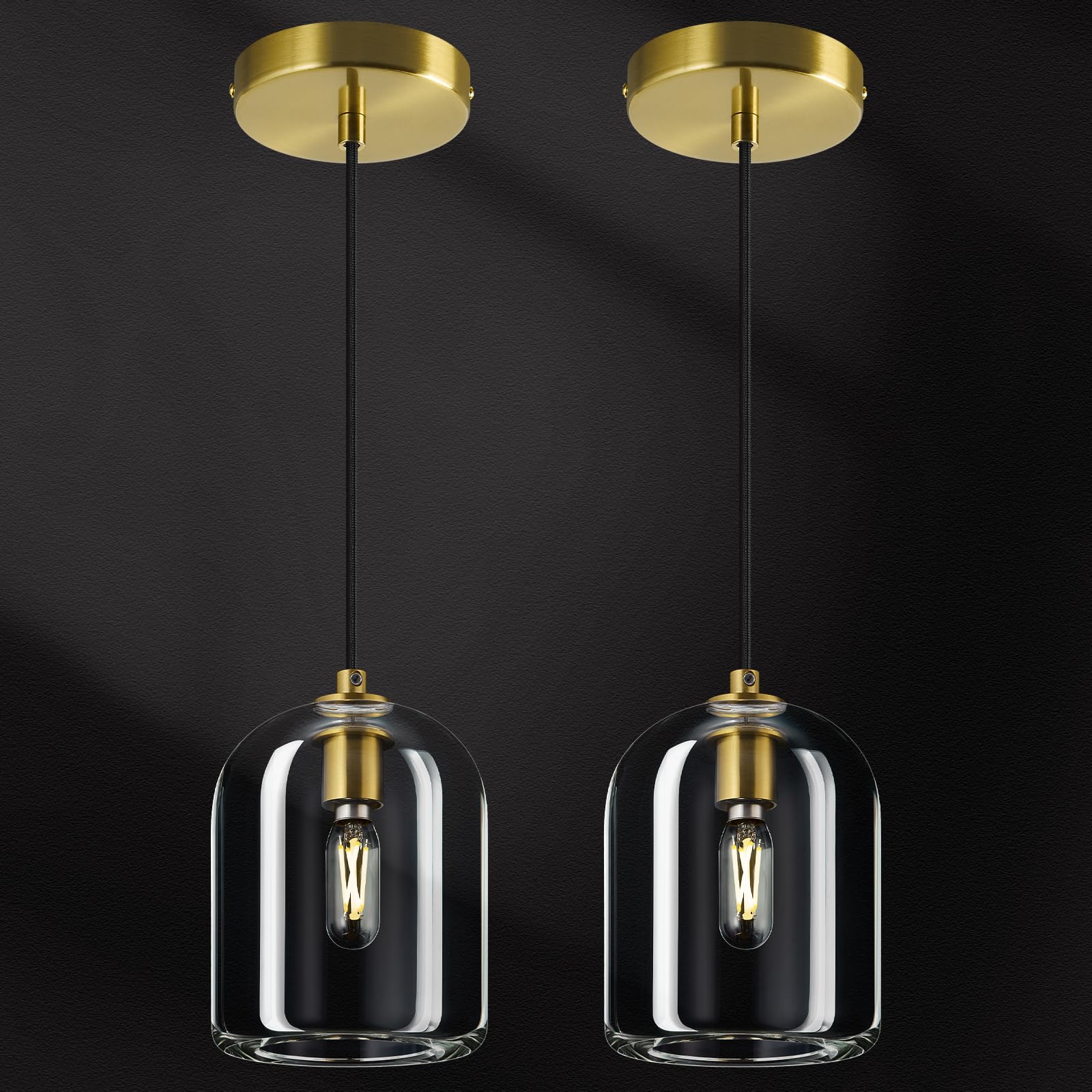 LBSQJ Modern Gold Pendant Lights Kitchen Island Ceiling Chandelier Indoor Crystal Hanging Light Fixtures for Dining Room Kitchen Living Room Bedroom（2Pack）