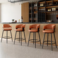 IZXGS Bar Stools Set of 4, 30" Swivel Bar Height Bar Stools with Curved Back, Mid-Century Modern Faux Leather Bar Chairs with Stitching for Kitchen Island, Dining, Living Room, Vintage Brown