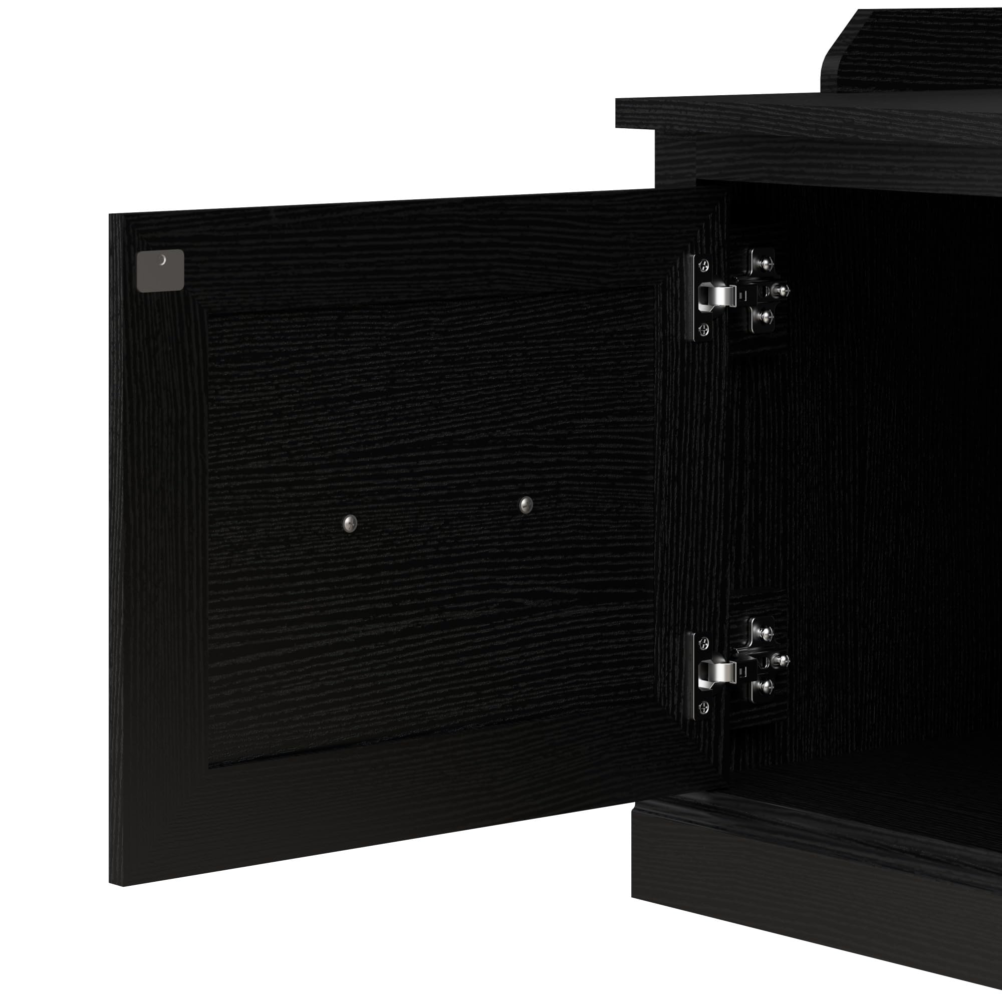 Bush Furniture Woodland 40W Shoe Storage Bench with Doors in Black Suede Oak | Footwear Organizer for Home Entryway, Mudroom, and Foyer