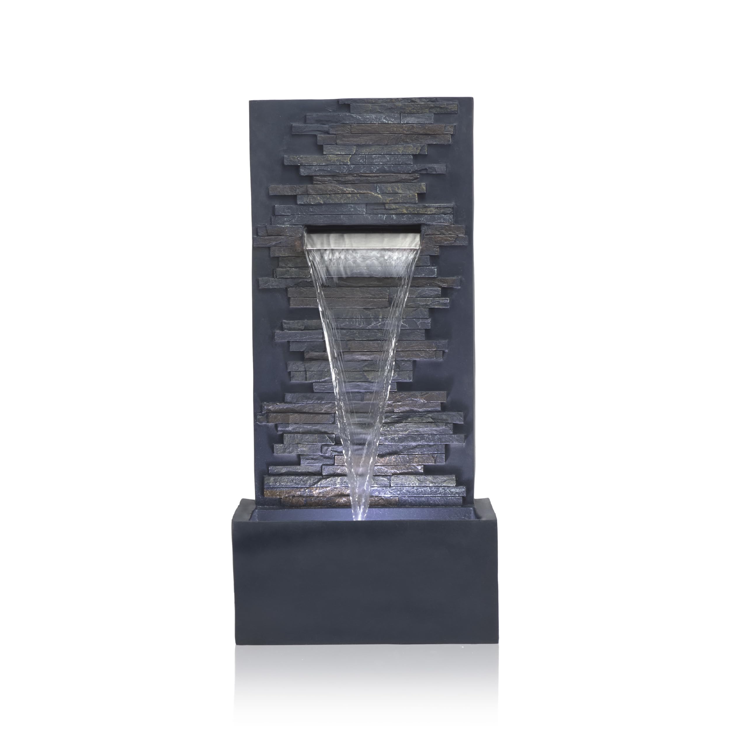 Alpine Corporation 32" Cascading Stone Wall Fountain with LED Lights – Outdoor Water Feature for Garden, Patio, Backyard & Home Decor, Gray