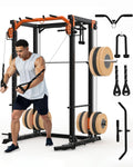 Power Cage, Power Rack with Cable Crossover System, 2000LBS Squat Rack with LAT Pull Down System, Workout Cage with Pulley System for Fitness Home Gym Strength Training, Orange & Black