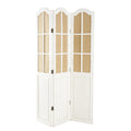 Deco 79 Wood Partition Room Divider Screen Hinged Foldable Partition 3 Panel Privacy Screen with Burlap Window Pane Design, Room Partition 48" x 1" x 71", Beige