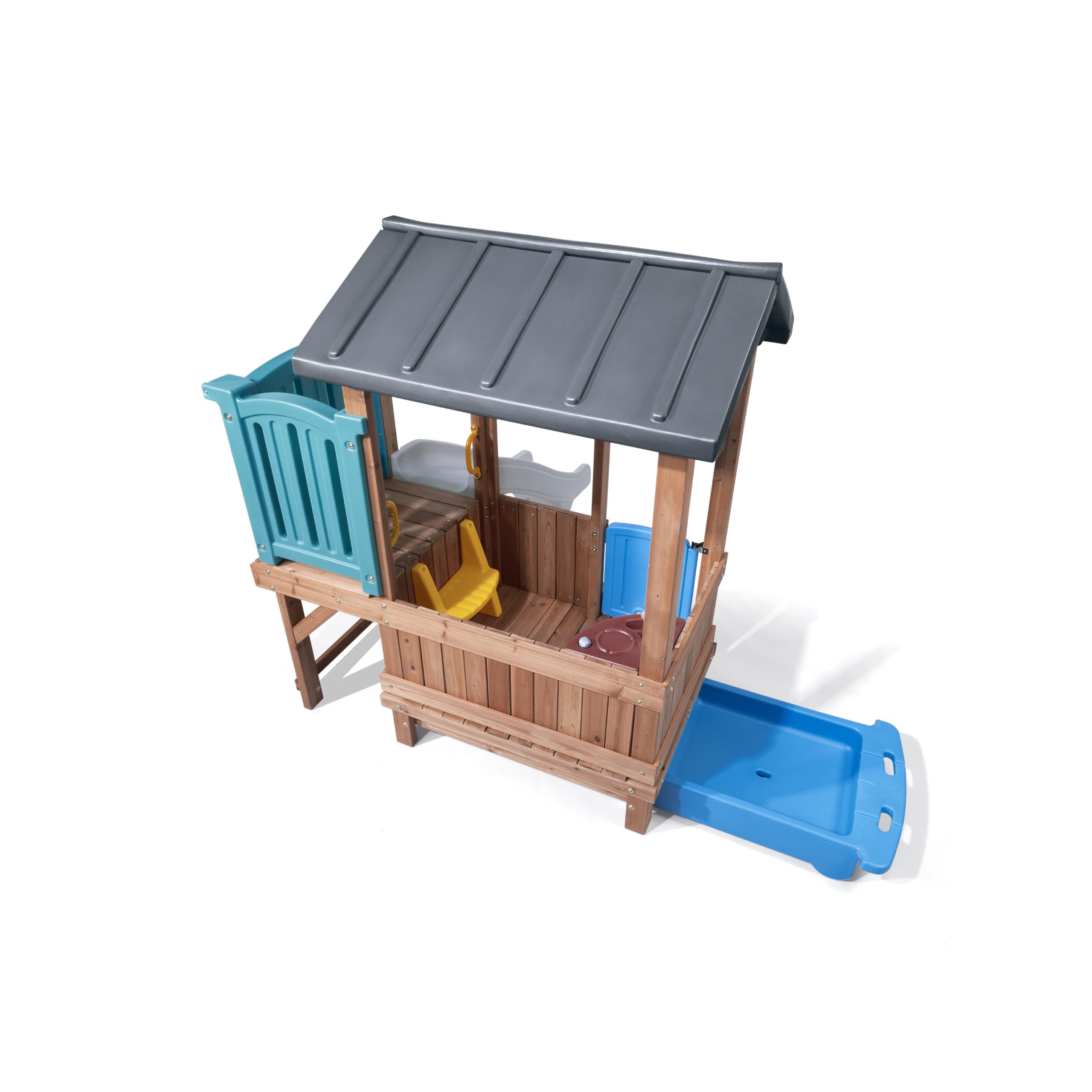 Step2 Woodland Adventure Playhouse & Slide, Kids Outdoor Playset, Backyard Playground Set, Swings, Storage Drawer, Made of Wood & Durable Plastic, Outside Jungle Gym, for Children 3-8 Years Old