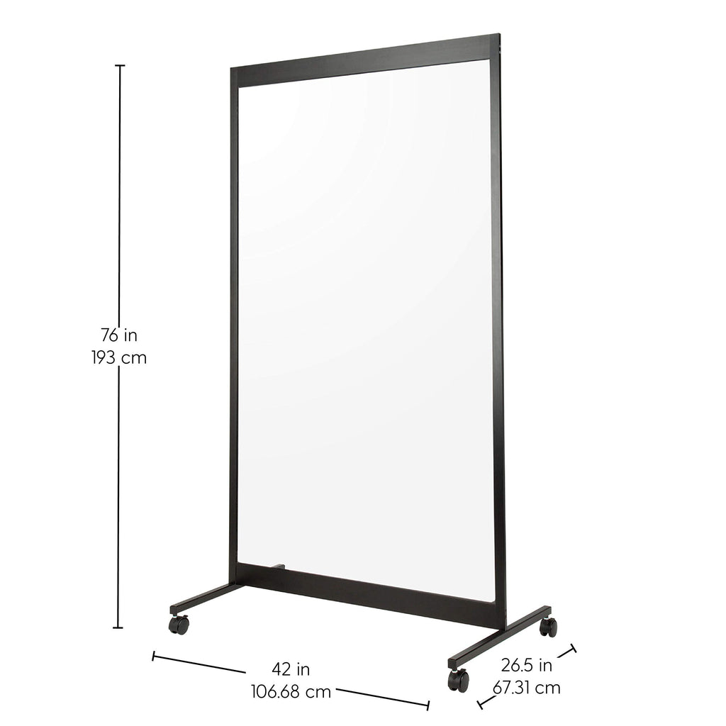 FDP Clear 3/16" Clear Acrylic Mobile Room Divider with Locking Casters for Social Distance Sneeze, Cough, Talk Guard, Protective Single-Panel Plexiglass Barrier for Classroom, Office, Reception Area