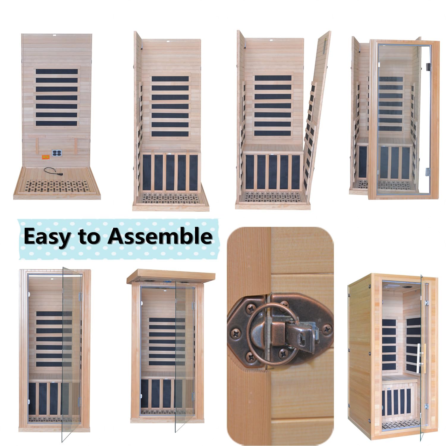 Kang Share Dynamic Home Infrared Sauna Room 1 to 2 Person Wooden Canadian Hemlock 1260W Graphene Carbon Plate Heater Indoor Saunas
