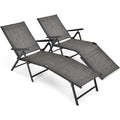 Multigot Folding Sun Lounger Set of 2, 5-Positions Adjustable Reclining Chaise Lounge Chair with 2-Level Footrest & Armrests, Steel Frame Outdoor Sunbed Deck Chair for Poolside Beach Camping (Gray)
