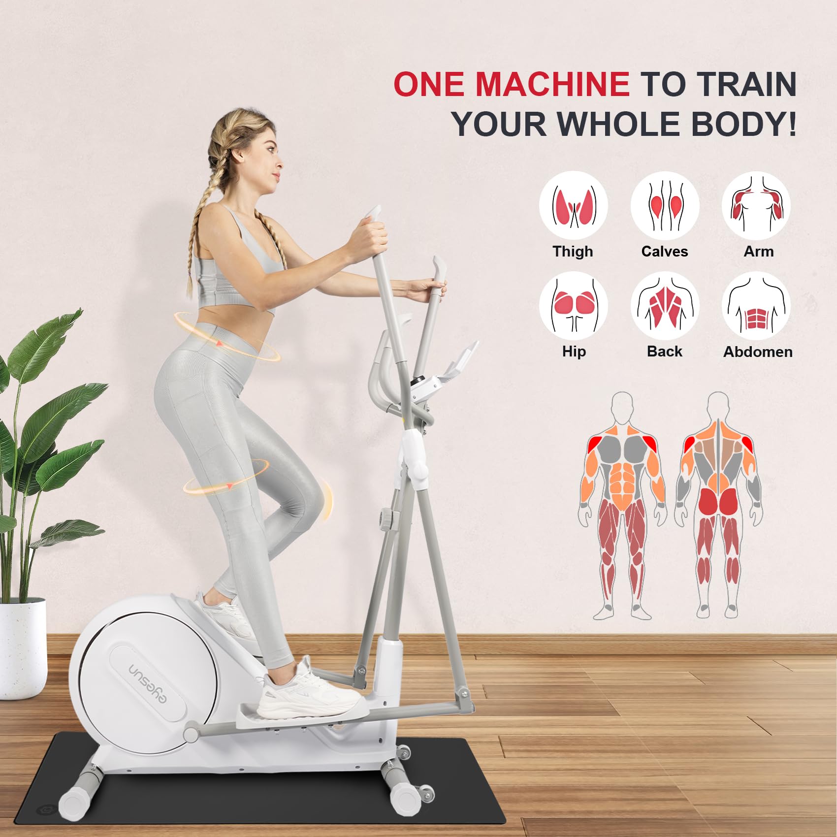 Elliptical Training Machines,Elliptical Exercise Machine for Home with Hyper-Quiet Magnetic Driving System, Elliptical Trainer/330 LBS Loading Capacity(White)