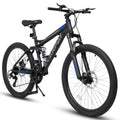 ItWorths 26" Full Suspension Mountain Bike Black, 21 Speed Mountain Bicycle with Dual Disc Brakes, Front and Rear Dual Shock Absorbers, Trigger Shifter High-Carbon Steel for Men Women Outdoor Fitness