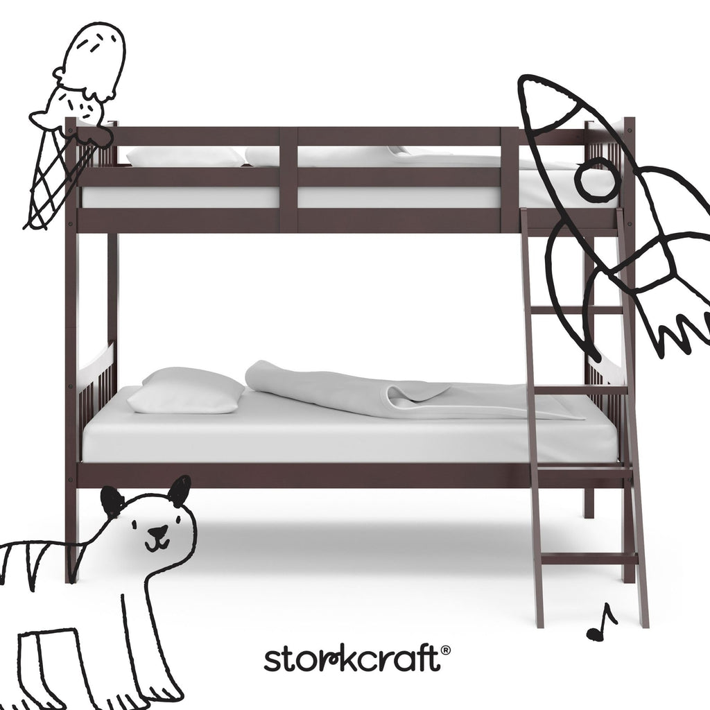 Storkcraft Caribou Bunk Bed Twin Over Twin Bunk Bed (Espresso) - GREENGUARD Gold Certified, Twin Bunk Beds for Kids, Converts to 2 Individual Twin Beds, Bunk Beds for Kids