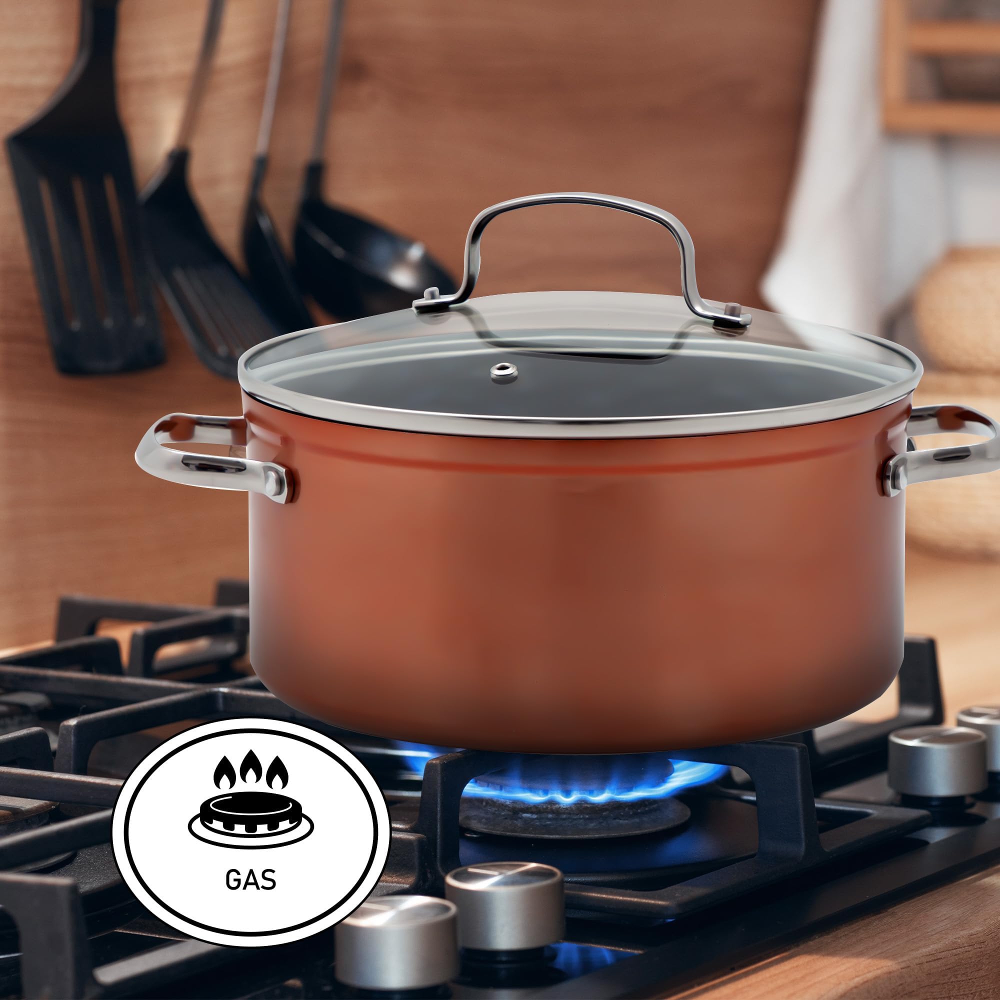 Nuwave 12pc Healthy Pots and Pan Set Non-Stick, Forged Lightweight Cookware Set, G10 Duralon Ceramic Coating, Vented Tempered Glass Lids, Induction-Ready & Works on All Cooktops, PFAS Free