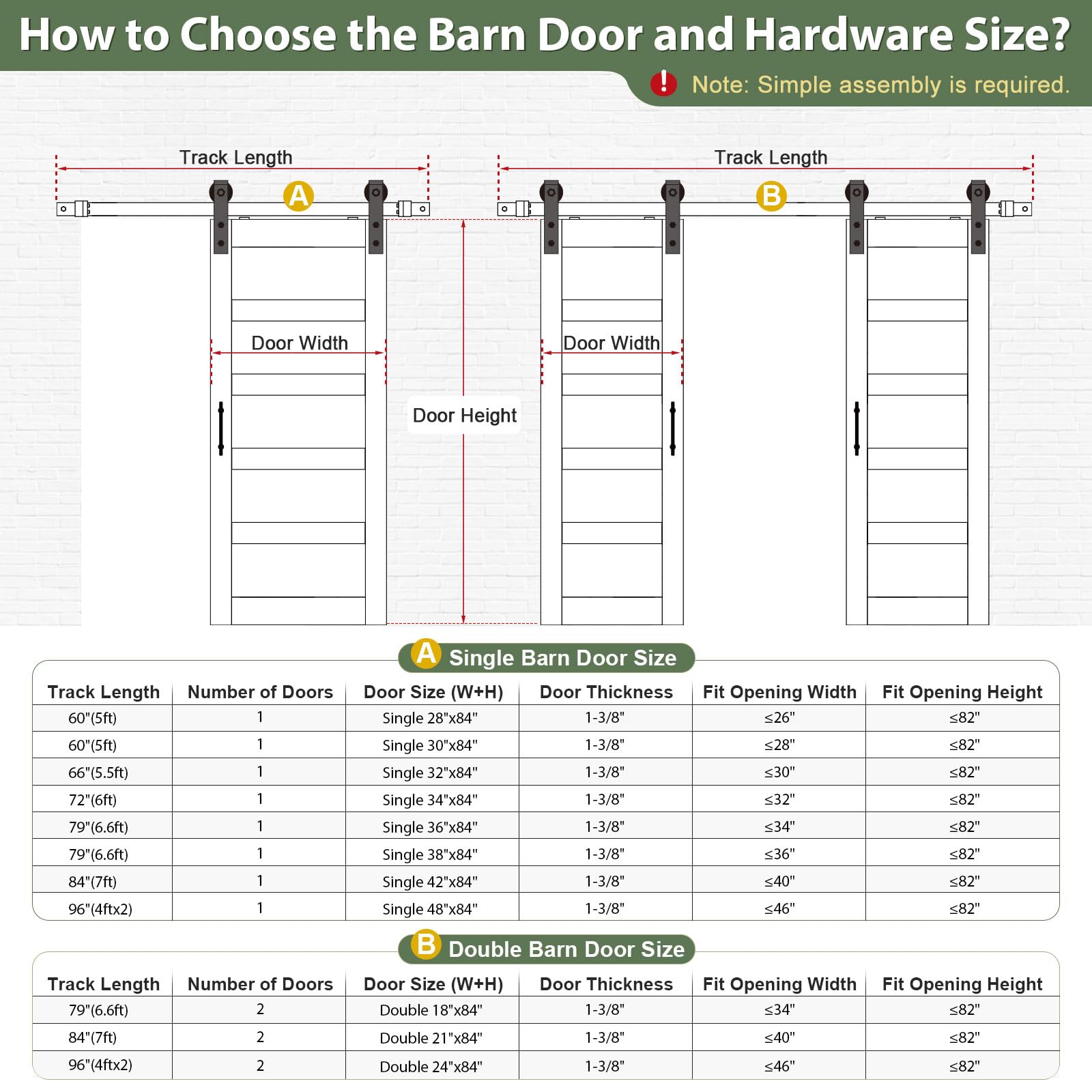 ROYMELO Double 24×84 inch Glass Sliding Barn Door Slab with 8ft Hardware Kit Included, 5-Panel Frosted Glass, Spruce Wood Support DIY Dyeing, Easy Assembly