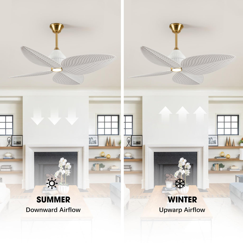 LVYEAYOU 52" Tropical Ceiling Fans with Lights, Indoor Palm Leaf Ceiling Fan with Light and Remote for Living Room Bedroom, ABS Blades, Dimmable LED Lights, 6 Speeds, Adjustable Height-White Gold