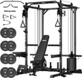 JEEKEE Power Cage with Cable Crossover System, 2200LB Heavy Duty Power Rack with Dual Pulley, 180LB Weight Stack, LAT Pulldown, 20+ Attachments for Home Gym,Black