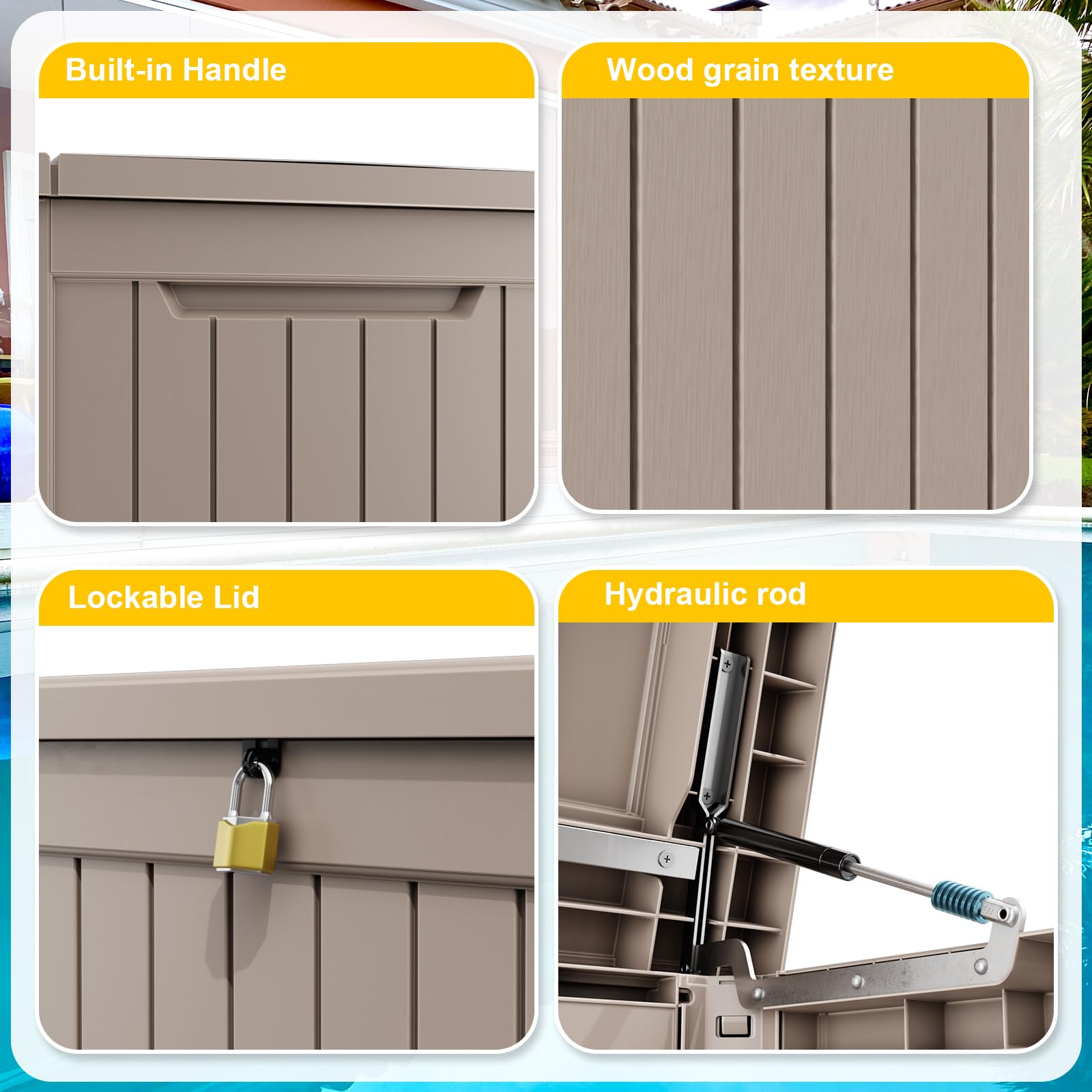 ASKPASS 280 Gallon Deck Box Outdoor, Waterproof Outdoor Storage Boxes with Lids, Outside Resin Lockable Storage Box for Patio Cushions, Garden Tools(Grey)