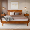 Bme Caden King Size Bed Frame and Adjustable Headboard, 15 Inch Mid Century Retro Style - Solid Acacia Wood - No Box Spring Needed - 12 Strong Wood Slat Support - Easy Assembly - Caramel